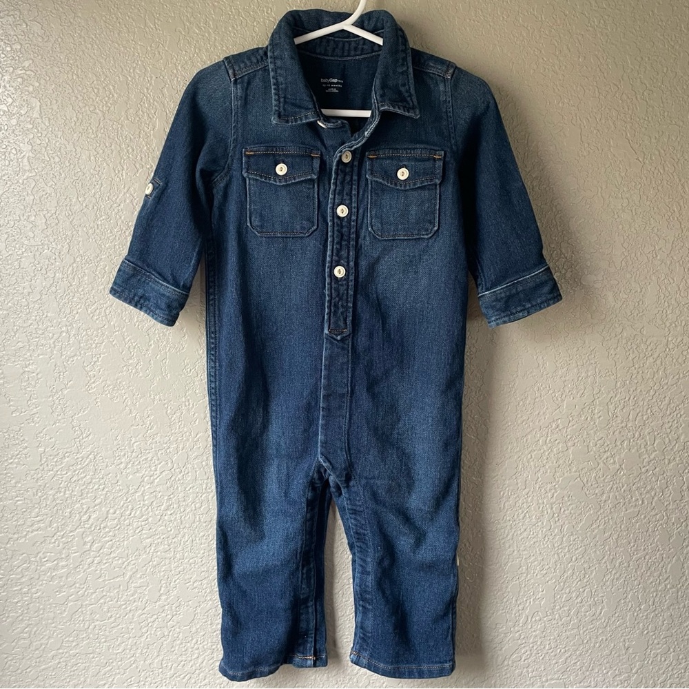 Baby Gap 12-18 Months Dark Blue Denim Jean One Piece Jumpsuit